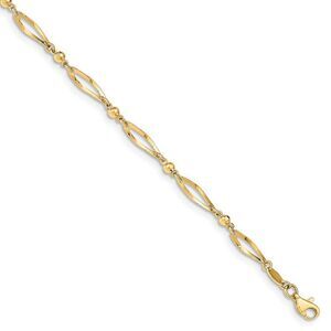 14k Yellow Gold Polished And Diamond-Cut Link Anklet, 9 Inch